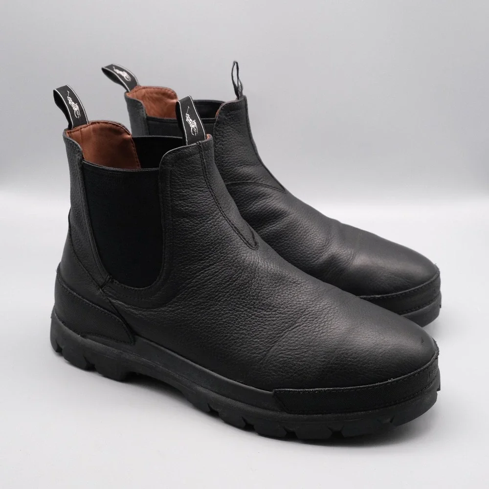 Polo Ralph Lauren Oslo Chelsea Boots Mens Size 11.5D Black Leather Lug Sole